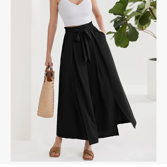 NWT Wide Leg Pants w/Pockets Lightweight High Waisted Tie Knot Palazzo Trousers - Picture 4 of 8